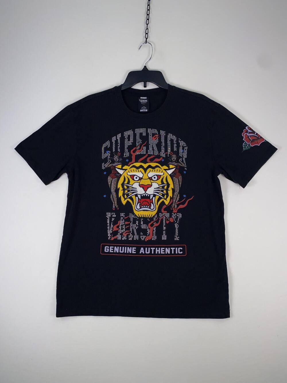 Genuine Authentic Garments Shirt Mens Large Black Tiger Varsity Tee T-Shirt